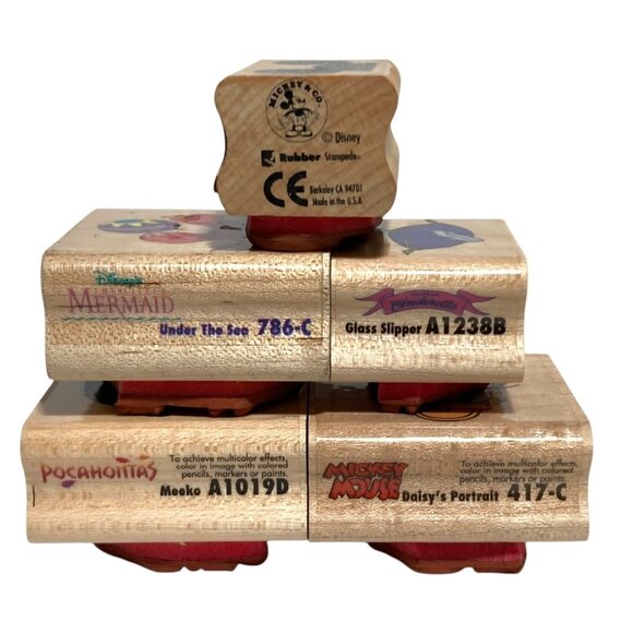 Disney Mixed Lot (5) Rubber Stampede Wood Stamps Mickey Meeko Sebastian Daisy + - Picture 2 of 14